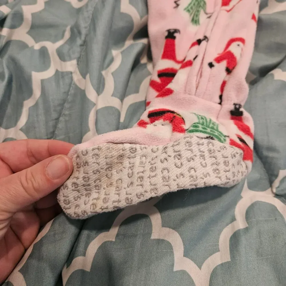 Carter’s 24M Christmas Fleece Footed Pajamas Pink Santa Snowman Sleeper Girls